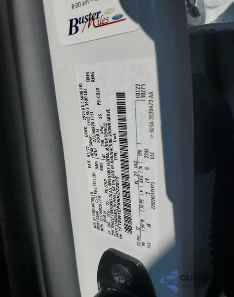 2022 Ford F150 Supercrew z USA, uszkodzony, nr VIN 1FTEW1EPXNKD32975